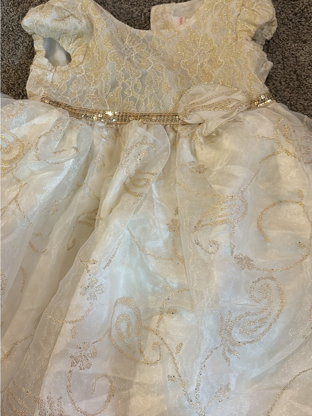 5T Ivory and Gold Floral Lace Party Dress